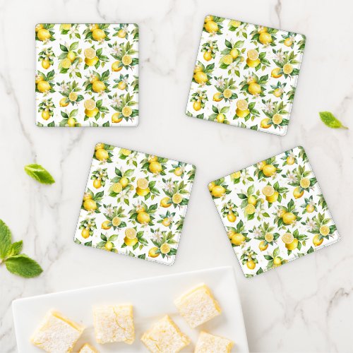 Lemon Pattern Lemon Flowers Leaves Citrus Coaster Set