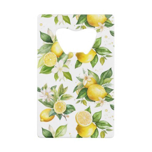 Lemon Pattern Lemon Flowers Leaves Citrus Credit Card Bottle Opener