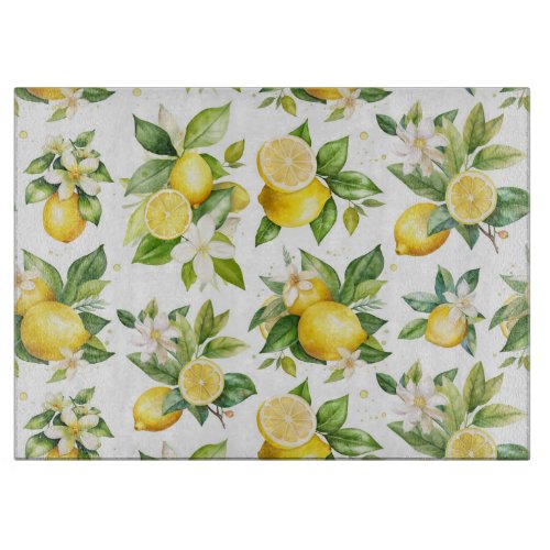 Lemon Pattern Lemon Flowers Leaves Citrus Cutting Board