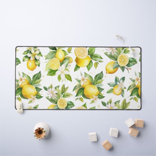 Lemon Pattern Lemon Flowers Leaves Citrus Desk Mat