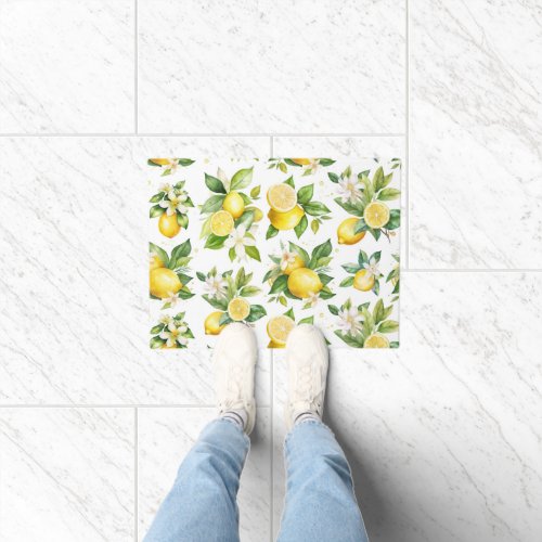 Lemon Pattern Lemon Flowers Leaves Citrus Doormat