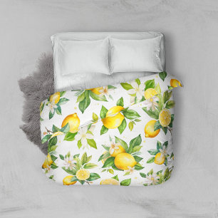 Lemon Pattern, Lemon Flowers, Leaves, Citrus Duvet Cover