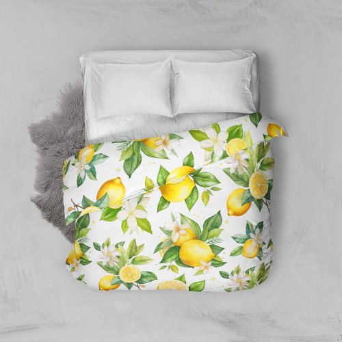 Lemon Pattern Lemon Flowers Leaves Citrus Duvet Cover