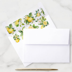Lemon Pattern, Lemon Flowers, Leaves, Citrus Envelope Liner