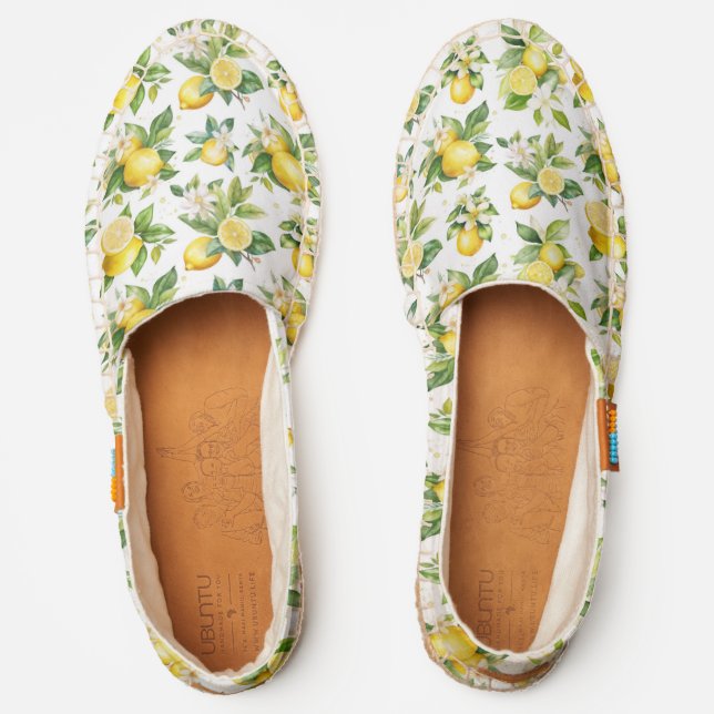 Lemon Pattern, Lemon Flowers, Leaves, Citrus Espadrilles (Front)