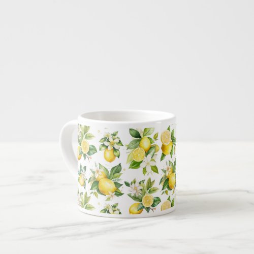 Lemon Pattern Lemon Flowers Leaves Citrus Espresso Cup