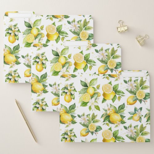 Lemon Pattern Lemon Flowers Leaves Citrus File Folder
