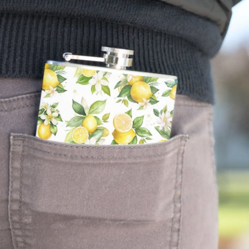 Lemon Pattern Lemon Flowers Leaves Citrus Flask