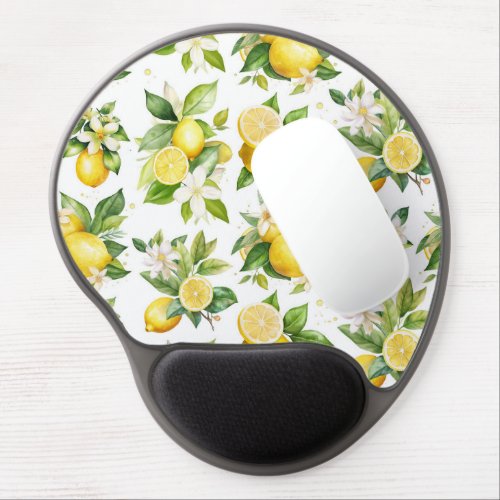 Lemon Pattern Lemon Flowers Leaves Citrus Gel Mouse Pad