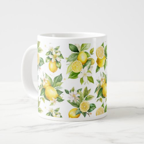 Lemon Pattern Lemon Flowers Leaves Citrus Giant Coffee Mug