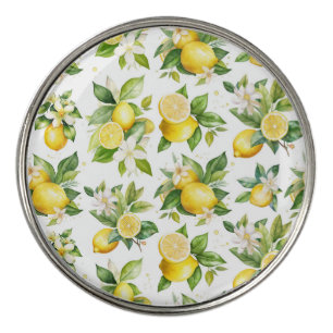 Lemon Pattern, Lemon Flowers, Leaves, Citrus Golf Ball Marker