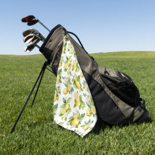 Lemon Pattern, Lemon Flowers, Leaves, Citrus Golf Towel