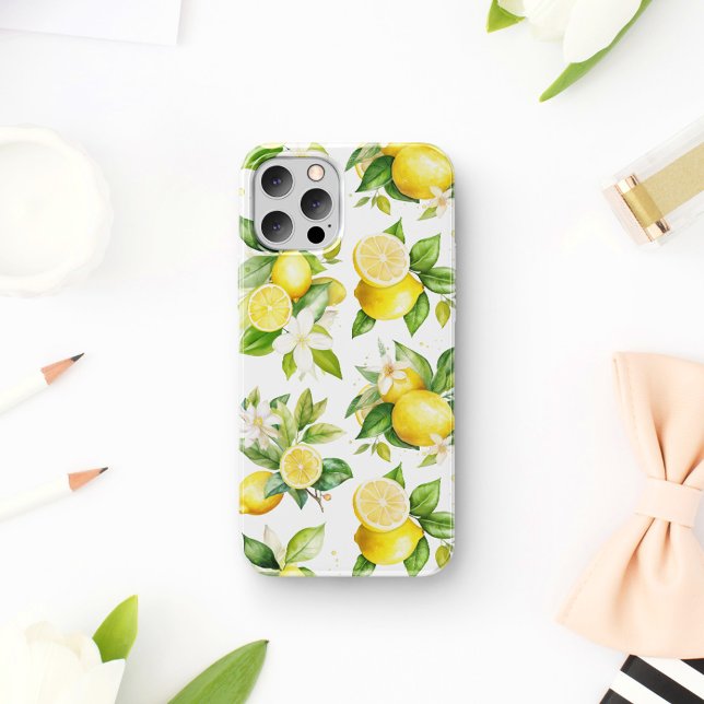 Lemon Pattern, Lemon Flowers, Leaves, Citrus iPhone Case (Creator Uploaded)
