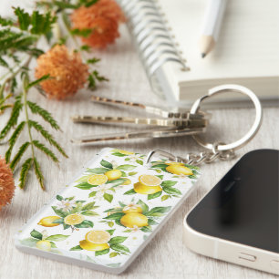 Lemon Pattern, Lemon Flowers, Leaves, Citrus Keychain