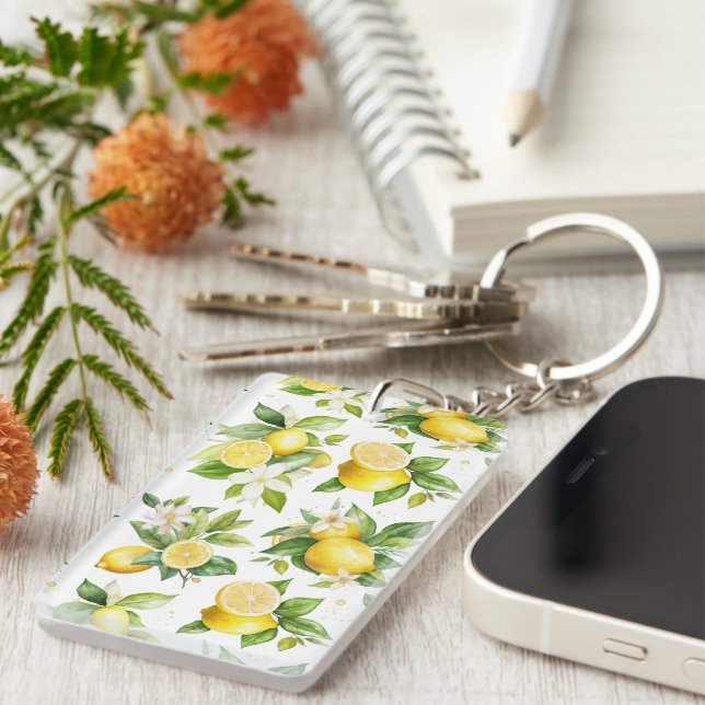 Lemon Pattern, Lemon Flowers, Leaves, Citrus Keychain (Front Right)
