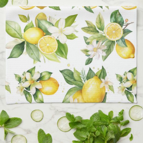 Lemon Pattern Lemon Flowers Leaves Citrus Kitchen Towel