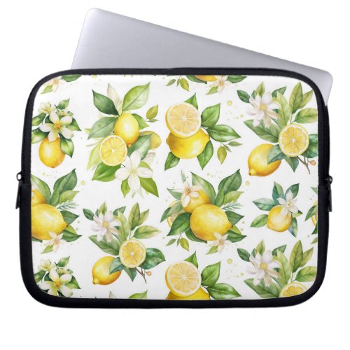 Lemon Pattern Lemon Flowers Leaves Citrus Laptop Sleeve
