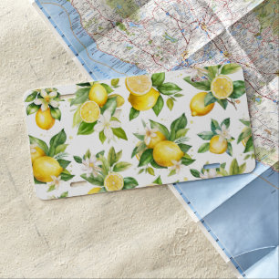 Lemon Pattern, Lemon Flowers, Leaves, Citrus License Plate