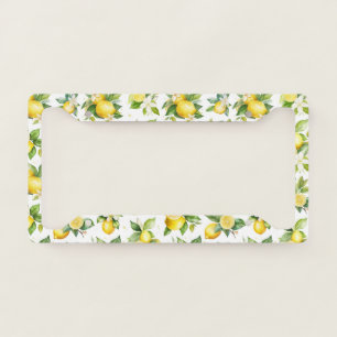 Lemon Pattern, Lemon Flowers, Leaves, Citrus License Plate Frame