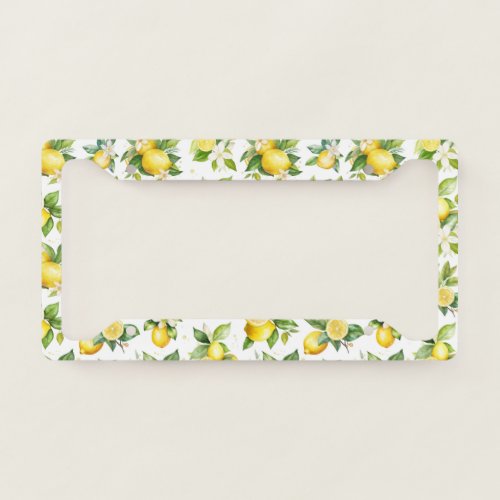 Lemon Pattern Lemon Flowers Leaves Citrus License Plate Frame