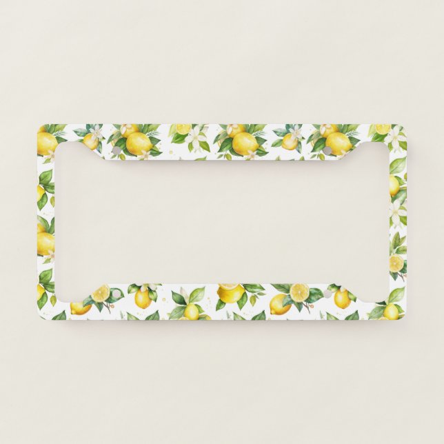 Lemon Pattern, Lemon Flowers, Leaves, Citrus License Plate Frame (Front)