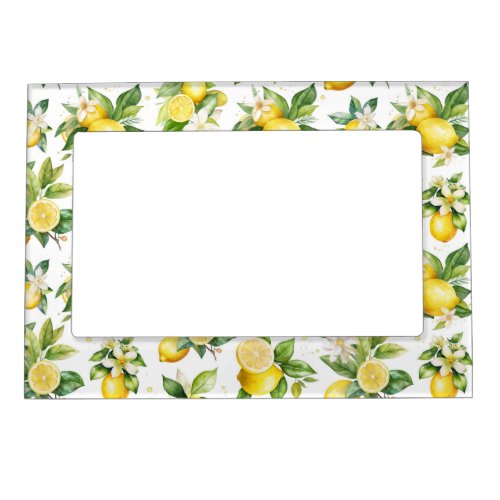 Lemon Pattern Lemon Flowers Leaves Citrus Magnetic Frame