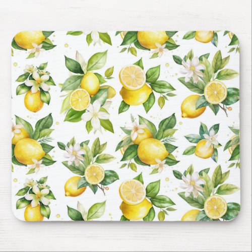 Lemon Pattern Lemon Flowers Leaves Citrus Mouse Pad