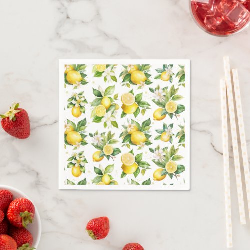 Lemon Pattern Lemon Flowers Leaves Citrus Napkins