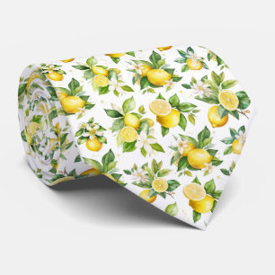 Lemon Pattern, Lemon Flowers, Leaves, Citrus Neck Tie