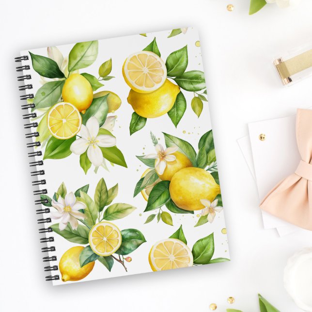 Lemon Pattern, Lemon Flowers, Leaves, Citrus Notebook (Creator Uploaded)