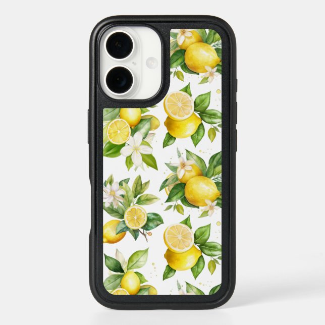Lemon Pattern, Lemon Flowers, Leaves, Citrus Otterbox iPhone Case (Back)