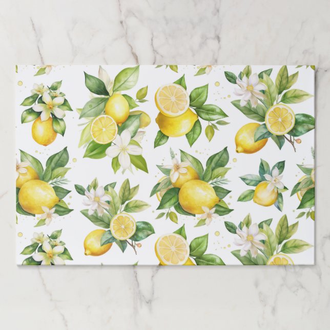 Lemon Pattern, Lemon Flowers, Leaves, Citrus Paper Pad (Front)