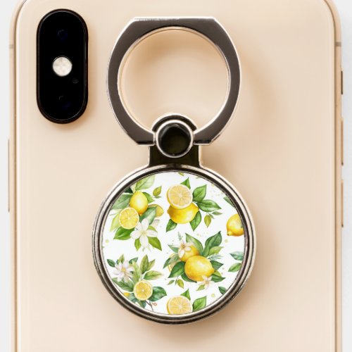 Lemon Pattern Lemon Flowers Leaves Citrus Phone Ring Stand