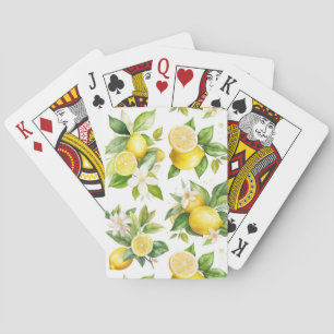 Lemon Pattern, Lemon Flowers, Leaves, Citrus Poker Cards