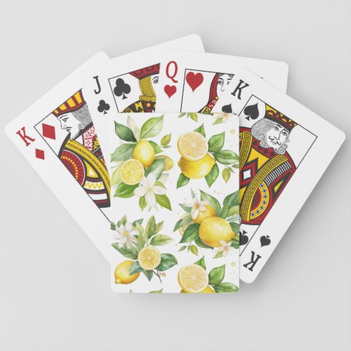 Lemon Pattern Lemon Flowers Leaves Citrus Poker Cards