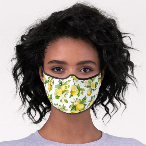 Lemon Pattern Lemon Flowers Leaves Citrus Premium Face Mask