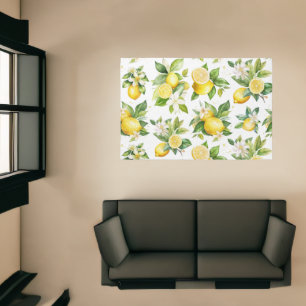 Lemon Pattern, Lemon Flowers, Leaves, Citrus Rug