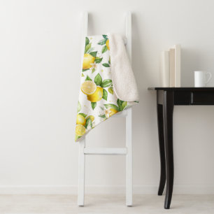 Lemon Pattern, Lemon Flowers, Leaves, Citrus Sherpa Blanket