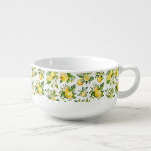 Lemon Pattern, Lemon Flowers, Leaves, Citrus Soup Mug