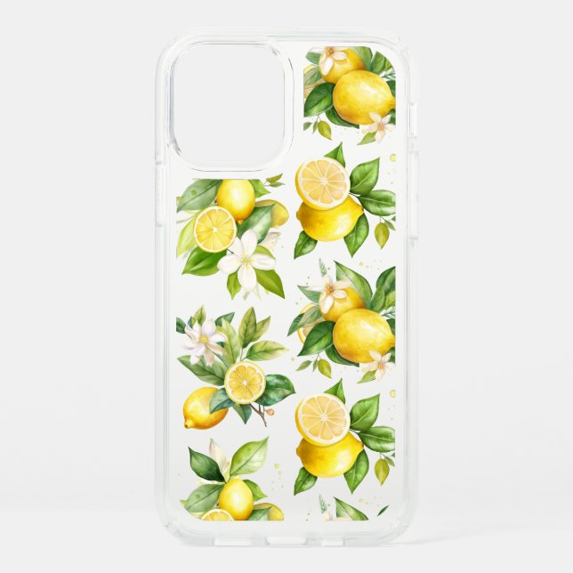 Lemon Pattern, Lemon Flowers, Leaves, Citrus Speck iPhone 12 Case (Front)