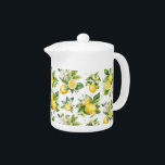 Lemon Pattern, Lemon Flowers, Leaves, Citrus Teapot<br><div class="desc">Elegant,  stylish and sophisticated pattern with lemons,  flowers and leaves. Modern and trendy gift,  perfect for the fruit lover in your life.</div>