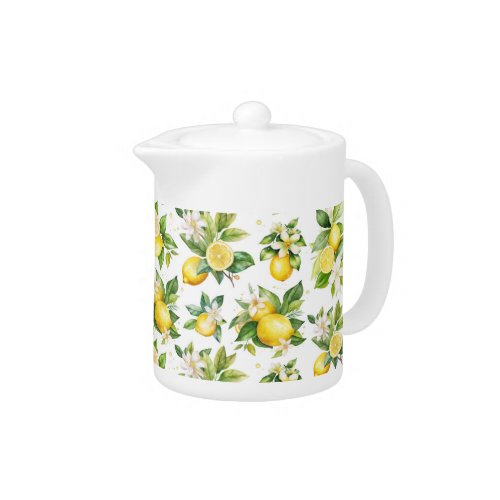 Lemon Pattern Lemon Flowers Leaves Citrus Teapot