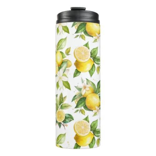 Lemon Pattern Lemon Flowers Leaves Citrus Thermal Tumbler