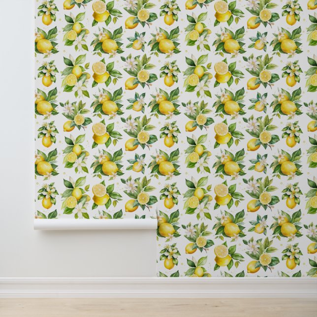 Lemon Pattern, Lemon Flowers, Leaves, Citrus Wallpaper (Application)
