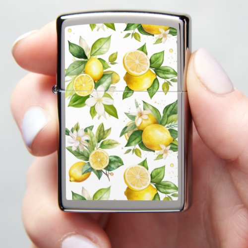 Lemon Pattern Lemon Flowers Leaves Citrus Zippo Lighter