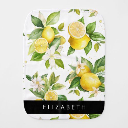 Lemon Pattern Lemon Flowers Leaves Your Name Baby Burp Cloth