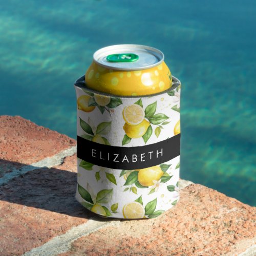 Lemon Pattern Lemon Flowers Leaves Your Name Can Cooler