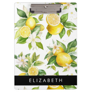 Lemon Pattern, Lemon Flowers, Leaves, Your Name Clipboard