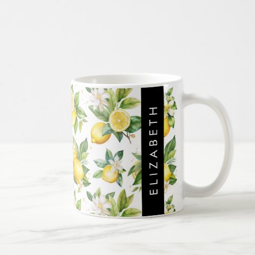 Lemon Pattern Lemon Flowers Leaves Your Name Coffee Mug