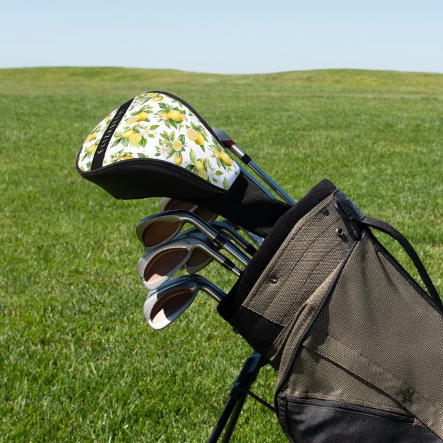 Lemon Pattern, Lemon Flowers, Leaves, Your Name Golf Head Cover (In Situ)